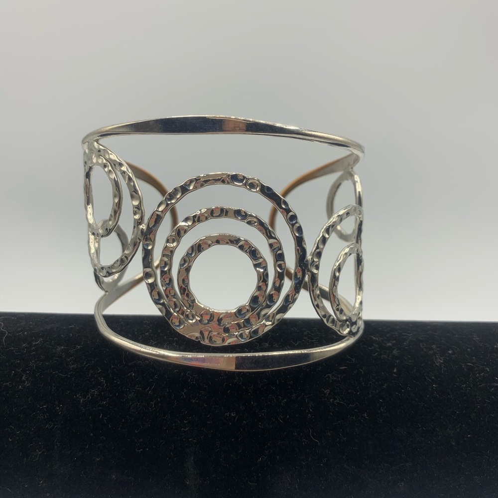 Statement Hammered Silver Metal Cuff Bracelet - image 4